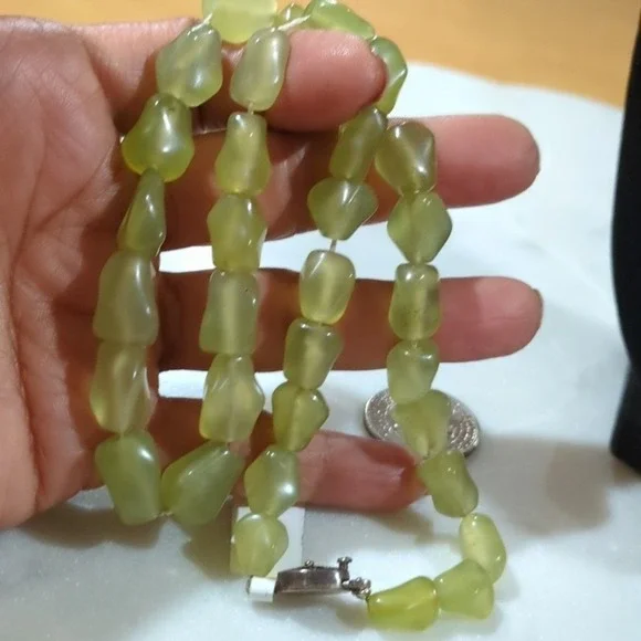 Chalcedony Green Gemstone Necklace Sterling Silver